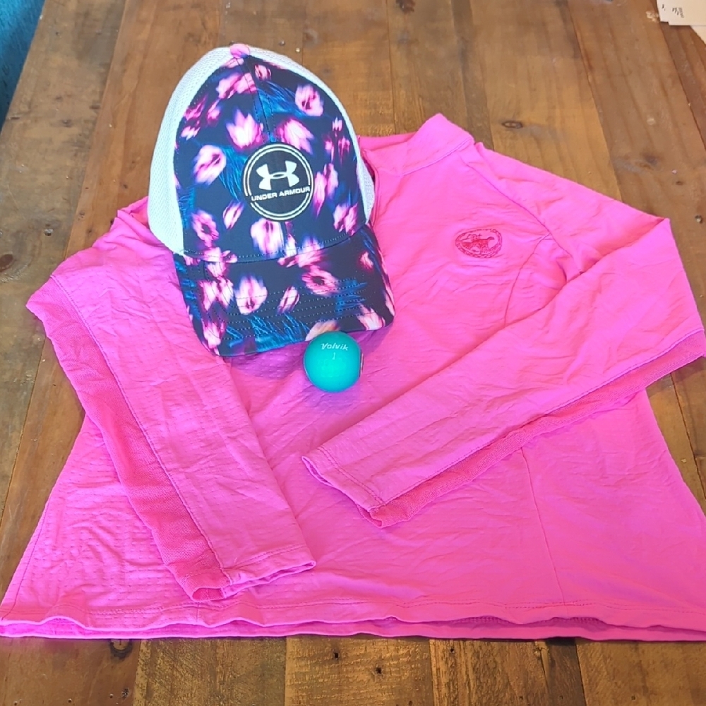 SET OF TOP & HAT : Under Armour Hat Pink Long Sleeve Shirt Combo